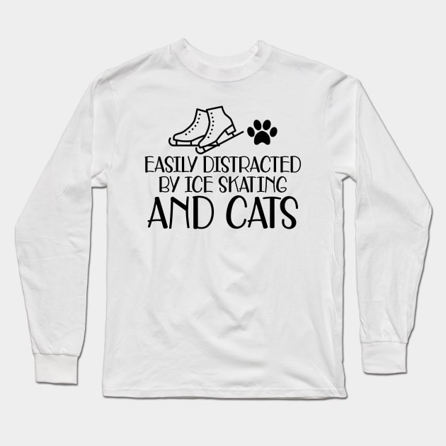 Ice Skater - Easily excited by ice skating and cats Long Sleeve T-Shirt by KC Happy Shop